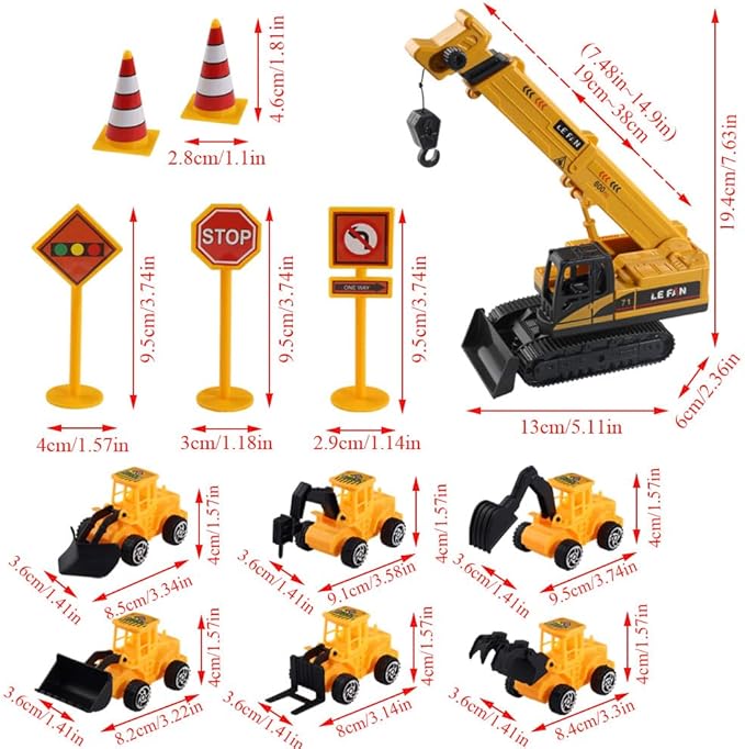 RUIYDZ 28pcs Construction Cake Topper Birthday Cake Toppers Construction Birthday Party Supplies Large Crane Excavator Traffic Sign Cake Decorating Kit Construction Toys Birthday Party Favors