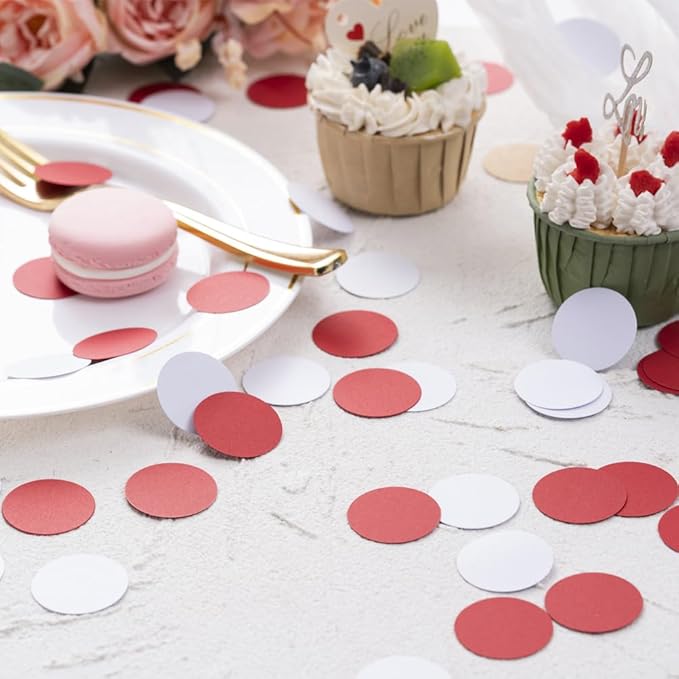 Red and White Paper Confetti Table Decoration for Birthday Graduation St.George's Day England Party,1.2 inch in Diameter,200 Counts