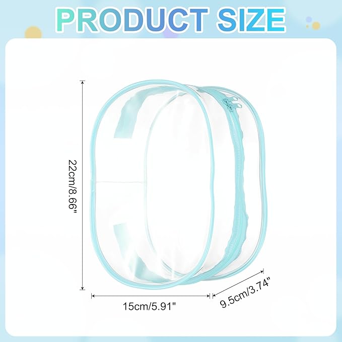 uxcell Figure Display Bag, 6 x 3.7 x 8.7 Inch PVC Oval Portable Dolls Pouch Carrying Case Storage Bag Keychain Charm for Showing Off Boxes Dolls, Sky Blue