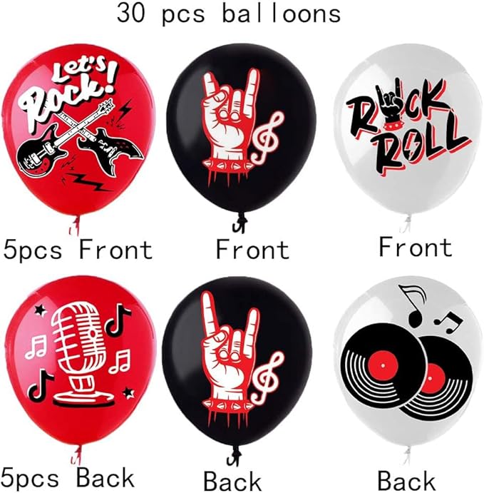 Rock and Roll Party Decoration Balloons 12'' Latex Balloons for Music Theme Party Decorations 1950's Birthday Party Supplies 50s 60s Rock Party Favors