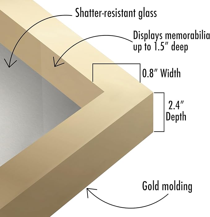 Americanflat 11x14 Shadow Box Frame with Shatter-Resistant Glass - Silhouette Collection - Large Shadow Box Display Case for Tabletop and Wall Display - Gold with Soft Felt Back