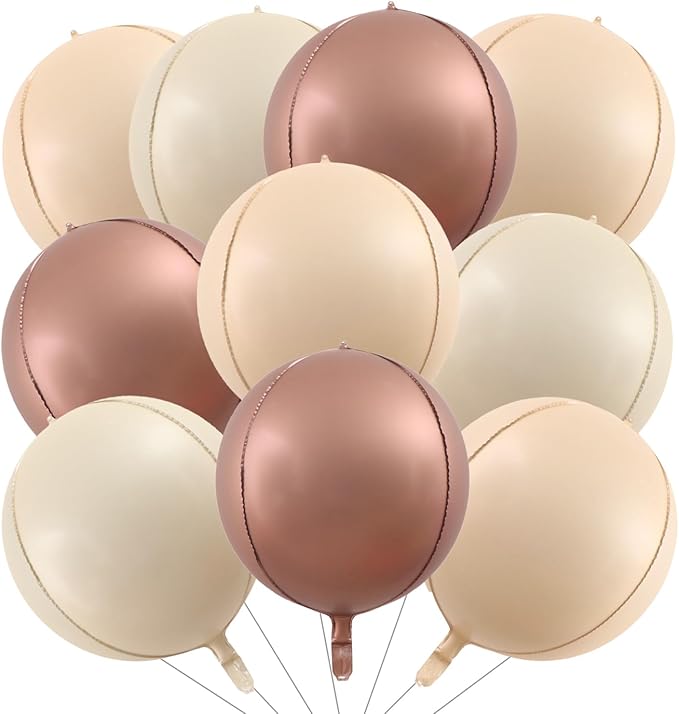 KALOR 22 Inch Beige Brown and Cream Foil Balloons, 10 Pcs Large 4D Giant Round Metallic Foil Balloon for Birthday Party Baby Shower Graduation Party Decorations