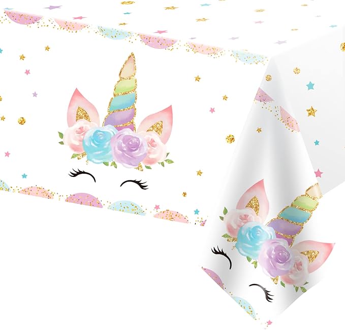 1PCS Unicorns Party Tablecloths for Birthday Decoration, Plastic Disposable Rectangle Table Covers for Kids Girls Birthday Baby Shower Party Supplies, 54" x 108"