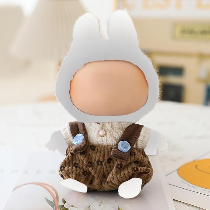 Clothes for Lu bubu 17cm Dolls Accessories(No Doll), Cute Outfit Set 2 Pieces Bib Pants for 17cm Doll Suit, Stylish Dress Up Overalls Doll Clothing Set Replacement Brown