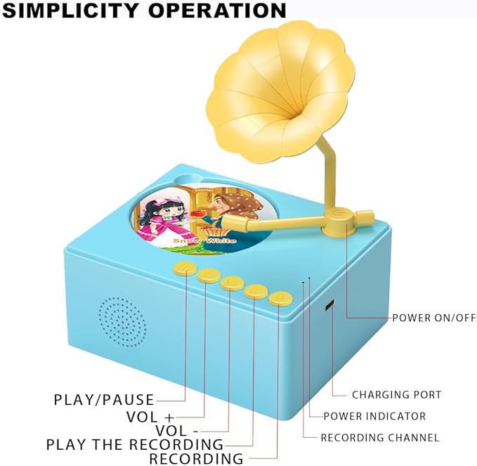 Toddlers Story Musical Player Toys - Kids Phonograph Storytelling Recorder with 96 Songs Stories Music Cards - Children's Educational Learning Birthday Xmas Gift for Boys Outdoor Indoor