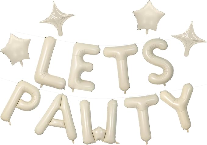 Lets Pawty Balloons Banner 16 Inch,Beige Dog Birthday Decorations with 4pcs 10 Inch Star Balloons,Paw Foil Letter Balloon for Dogs Paw Pet Puppy Theme Party Supplies