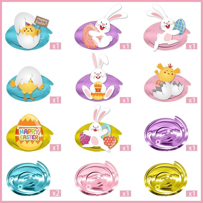 Hanging Easter Decorations Swirls 22pcs, Egg Bunny Ceiling Hanging Party Streamers, Foil Easter Party Decor Supplies for Home Office School, Dangling Spinners Party Ceiling Favor