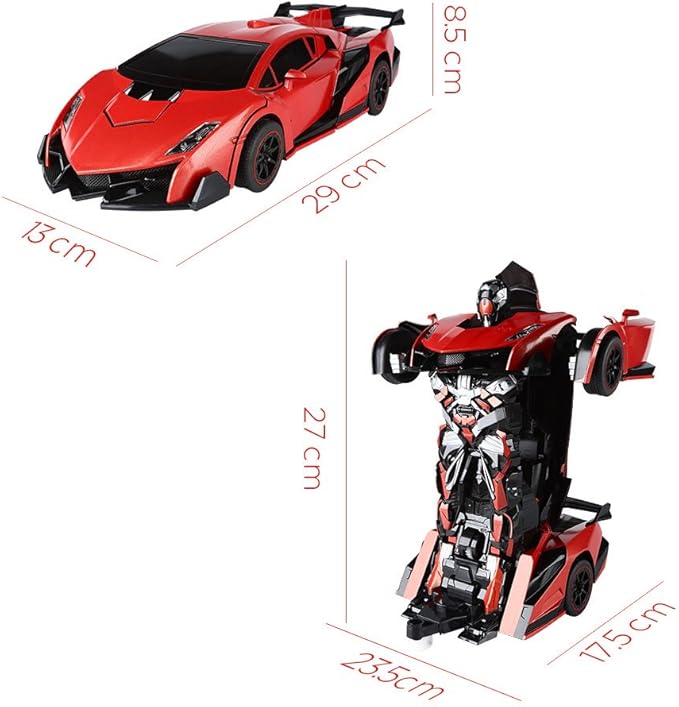 SainSmart Jr. Remote Control Car, Transform Robot RC Cars for Kids Toys, 1:14 Scale Car with One-Button Deformation, 360°Drifting, and Realistic Engine Sound, Gifts for Boys Girls Aged 8+, Red