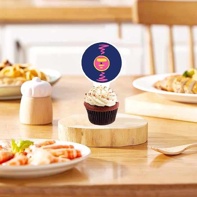 Cupcake Topper 24 pcs Retro Cake Toppers 90's Vintage Theme Cake Decorations Supplies Favors, Cake Picks For Birthday Anniversary Baby Shower Wedding Engagement Party Decorations