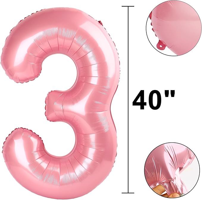 40 Inch Pearlescent Pink Balloon Number 3 Balloon,Number Balloons Big Giant Jumbo Number 3 Foil Mylar Balloons for 13th Birthday Party Anniversary Events,Wedding Anniversary Party Decorations