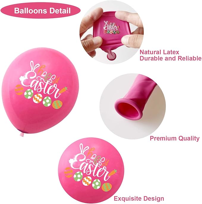 Happy Easter Balloons Bunny Balloons Pink Blue Yellow Party Balloon For Easter Themed Party Bunny Decorations Decor Supplies Arch Decorations Party Balloon Sets-12 Pcs