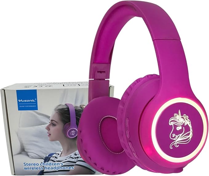 Unicorn Kids Headphones, Unicorn Bluetooth Headphones Foldable for Girls Boys Toddlers Tablet School Travel,Light Up Kids Wireless Headphone Birthday Gifts (Voilet)