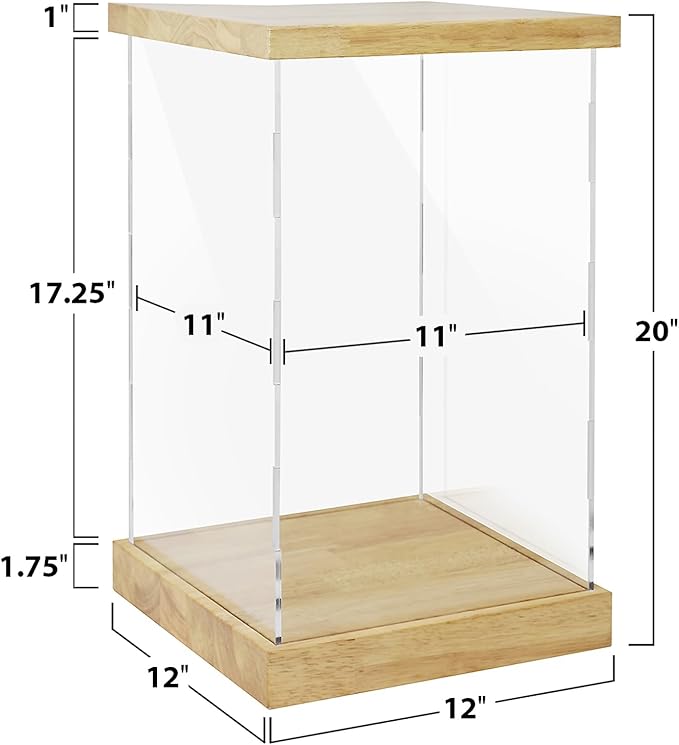 BenchPro Clear Acrylic Display Case for Trophy, Collectibles, Assemble Cube Display Box Stand Dust Proof Protection Showcase for Action Figures Toys. (1.75" & 1" Thick Wood, 20" H x 12" L x 12" D)