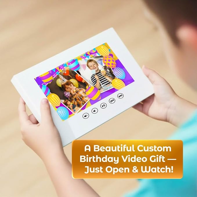 Birthday Video Card for Son or Grandson – Upload Photos for Custom Slideshow – Unique Personalized Gift – 7” LCD Screen, 512MB Storage, USB Rechargeable Battery