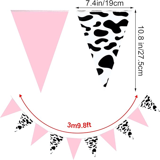 Boao 5 Pcs Cow Print Pennant Banners, Cow Print Pennant Banner Birthday Party Supplies for Western Cowboy Theme Decoration Baby Shower Animal Theme Party Holiday Decor, 7.4 x 10.8 Inch(Sweet)