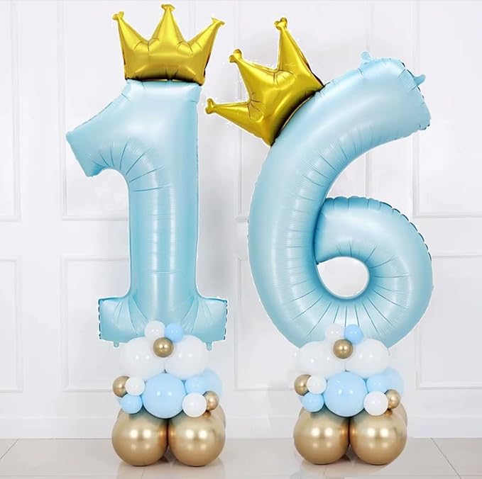 Giant Pale Blue 0 Number Crown Balloons 40 Inch Light Blue 0 Mylar Helium Large Crown Digital Balloon Baby Blue Birthday Numbers Balloons 10th Birthday Kids Theme Party Decoration Supplies