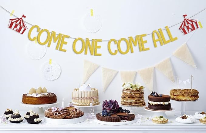 Come One Come All Banner, Circus 1st Birthday Party Decorations, Carnival Theme Party Clown First Birthday Decoration, Circus Tent Big Top Theme Baby Shower Party Supplies Gold Red