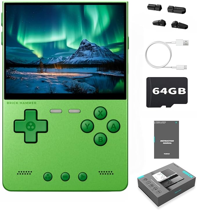 Trimui Brick Hammer Metal Body Handheld Game Console Retro Gaming Handheld 3000mah Battery Allwinner A133p 3.2" IPS RGB Lighting Vibration Green-64G