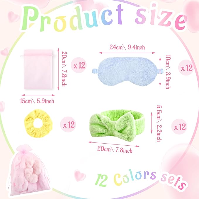 72 Pcs Sleepover Party Supplies for Girl Spa Slumber Birthday Favors Throw Blanket Pillow Eye Mask Headband Scrunchies (Solid Color,Multicolor)