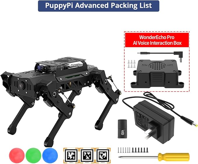 PuppyPi ROS2 Robot Dog with ChatGPT Large AI Models AI Embodied Intelligence Robotic Dog Vision Scene Voice Command Understanding Bionic Quadruped ROS Education Robot, Advance & RaspberryPi5 4GB
