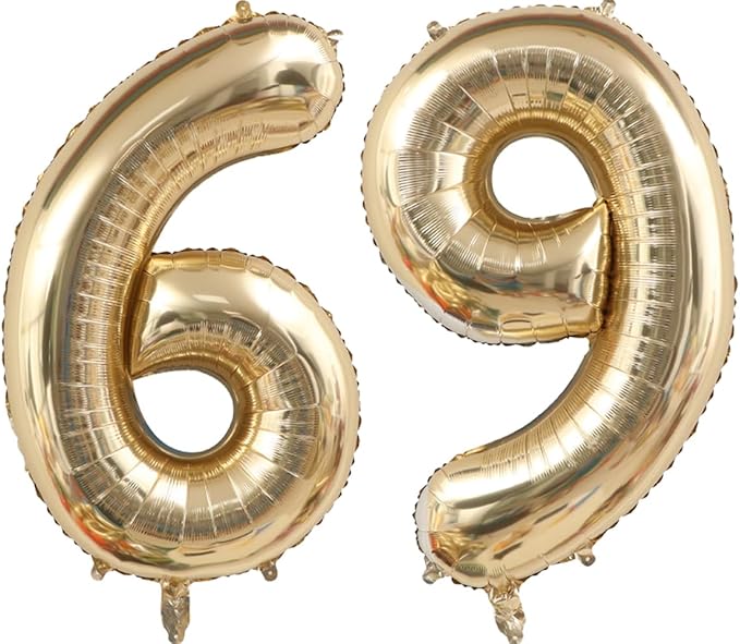 40 Inch Light Gold 69 Number Balloons White Gold Giant 96 Foil Mylar Helium Large Digital Champagne Gold Birthday Numbers Jumbo Balloons 69th or 96th Anniversary Party Decorations Supplies