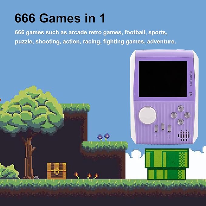 Retro Game Console Handheld, Mini Handheld Game Console for Kids with 666 Classic Retro Games, 1020mAh Rechargeable Battery, 3 Inch Screen Gameboy, Birthday for Boy Girl (Purple)