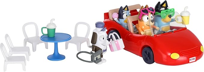 Bluey Escape Convertible Vehicle Figurines Pack of 4, Robust Toddler Toy Car with 9 Accessories and Stickers, Immersive Car Toys for Kids Ages 3+