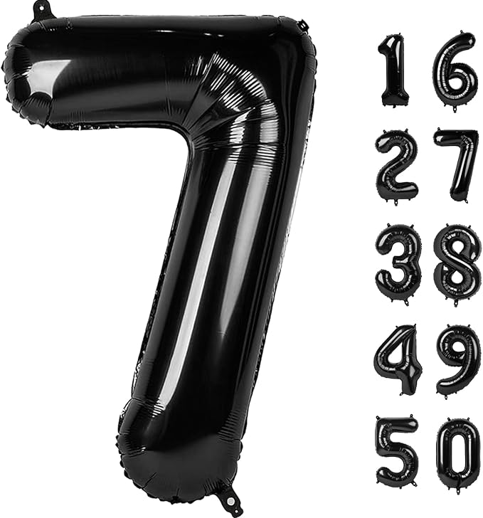 40 Inch Black Number 7 Balloon Jumbo Giant Happy 17th 27th 37th 70th Birthday Party Decorations for Boy or Girl Huge Mylar Anniversary Party Supplies