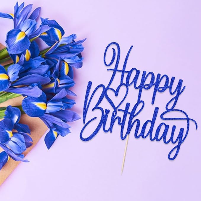 Handmade Glitter Happy Birthday Cake Topper- Happy Birthday Cake Decor,Fabulous Cake Decoration，Anniversary/Birthday Party Decoration Supplies (Dark blue)