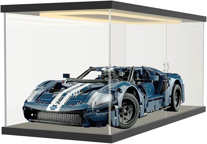 Nynelly Acrylic Display Case for Collectibles with LED Light, Clear Box for Display Lego 60445 F1 Truck Set, Lego 60444 42154 42210, Jazz Quartet 21334, Assemble Dustproof Showcase, 19.7x7.9x7.9in