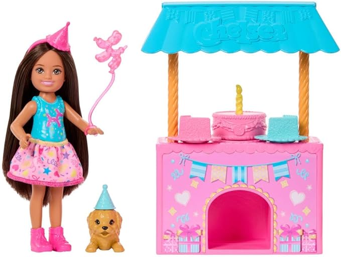 Barbie Family & Friends Club Chelsea Surprise Birthday Party Playset with Chelsea Small Doll (Brunette), Transforming Doghouse & 10+ Accessories
