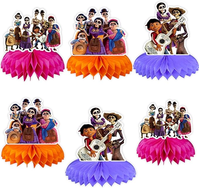 6Pcs CoCo Honeycomb Centerpieces 3D Table Decorations，CoCo Birthday Party Supplies Halloween Party Decorations