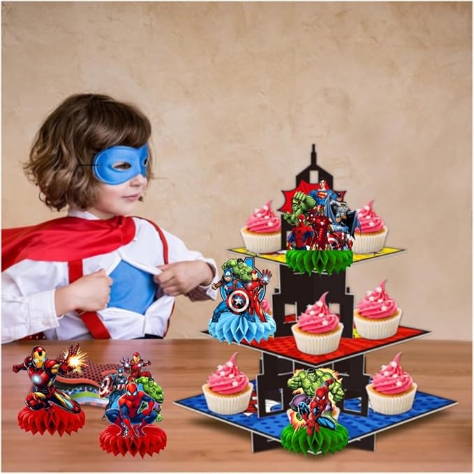8Pcs Superhero Honeycomb Table Centerpiece, Superhero Birthday Party Supplies Table Decorations for Kids Party Decorations