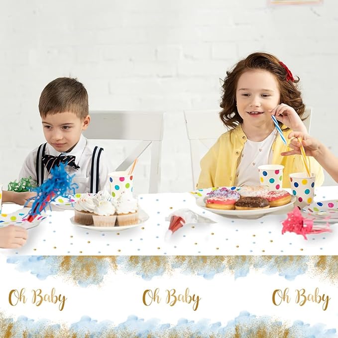 3 Pieces Blue Oh Baby Tablecloth for Baby Shower Decorations Blue Watercolor Cloud Baby Shower Table Cloths for Boy Plastic Disposable Table Covers Decorations 108 x 54 Inch