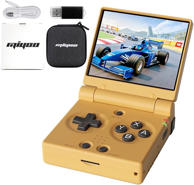 Miyoo Mini Flip Handheld Game Console 2.8-inch 750*560 IPS Screen 2500mAh Miyoo-mini Flip Clamshell Retro Games Consoles OnionOS-64GB Yellow