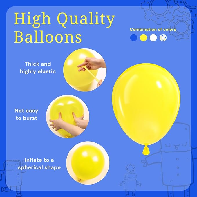 Blue and Yellow Balloons, 60pcs 12 Inch Royal Blue Yellow White Balloon with Confetti Balloons for Wedding Graduation Baby Shower Birthday Party Decorations