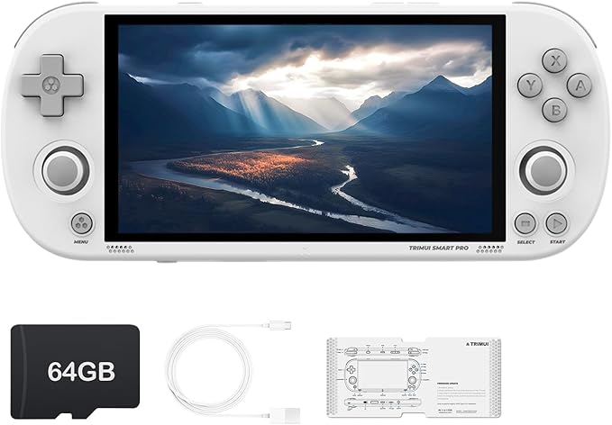 Trimui Smart Pro Handheld Game Console 4.96-Inches Display Game Console, Linux System with Allwinner A133P Processor Built-in 64G TF Card White