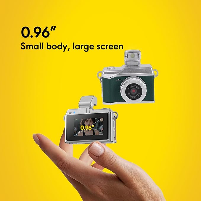 Bewinner Tiny Digital Keychain Camera, 1080P FHD 8MP Thumb Sized with 0.96 Inch Color Screen & 32GB Memory Card, LED Fill Light for Beginners Teens Kids Gifts (Green)