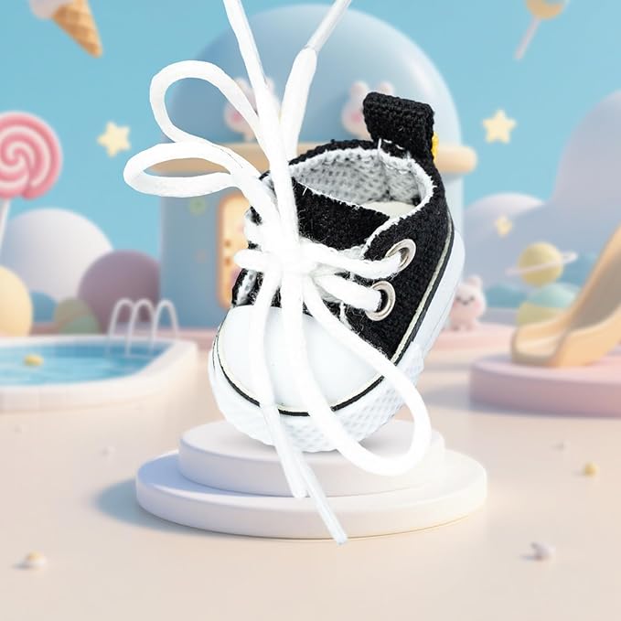Mini Doll Shoes, 1 Pair Cute Lace Up Canvas Sneakers Compatible for 17cm/15cm Doll Shoes Toy Outfit Accessories Easter Gifts(Black)