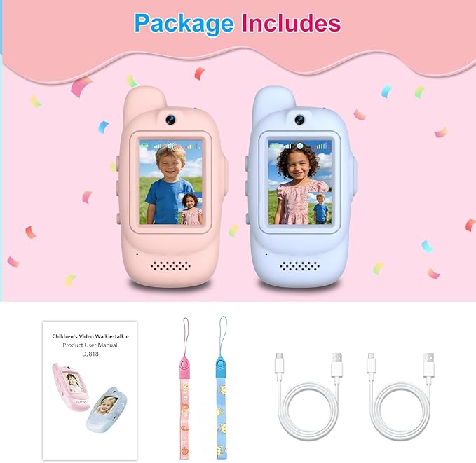 Video Walkie Talkies for Kids, 2 Pack Rechargeable Video Walkie Talkies for Age 3-12 Boys Girls, 1000 Feet Range, 2.0” IPS Screen Display & Voice Changer, for Indoor Outdoor Travel Hiking