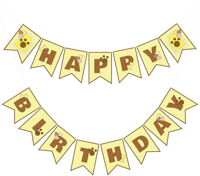 TaoBary Yellow Cartoon Dog Birthday Banner Pre-strung Hanging Sign Cute Puppy Party Decorations Kawaii Yellow Dog Themed Banners for Girls Women Anime Birthday Party Supplies