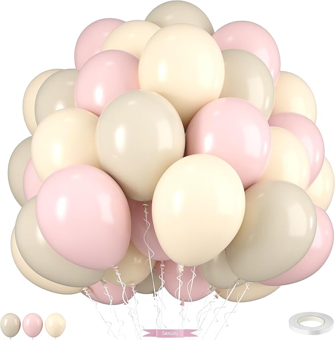 Dusty Pink Balloons, 12 Inch Pastel Baby Light Pink and White Sand Ivory Nude Beige Cream Boho Balloons for Girl Baby Shower Neutral Birthday Boho Party Decorations Wedding Bridal Engagement Backdrop