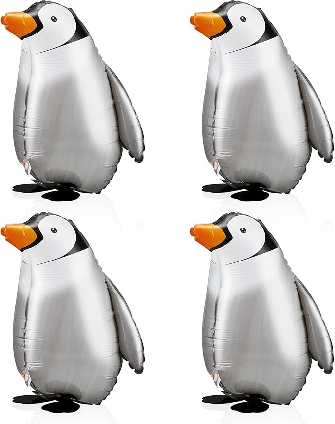 Zhanmai 4 Pcs Walking Penguin Balloons Foil Penguin Birthday Party Supplies Pet Walking Animal Helium Balloons for Baby Shower Birthday Party Decoration