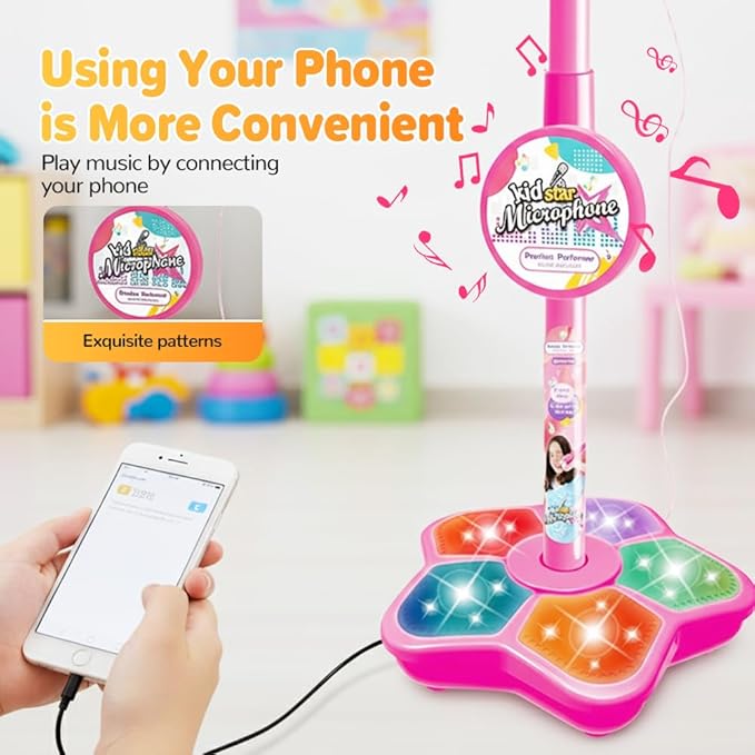 2026 New Kids Microphone with Stand, All in One Microphone Toy for Birthday Parties Singing, Portable Karaoke Machine for Singing, Music Play for Kids (Blue)