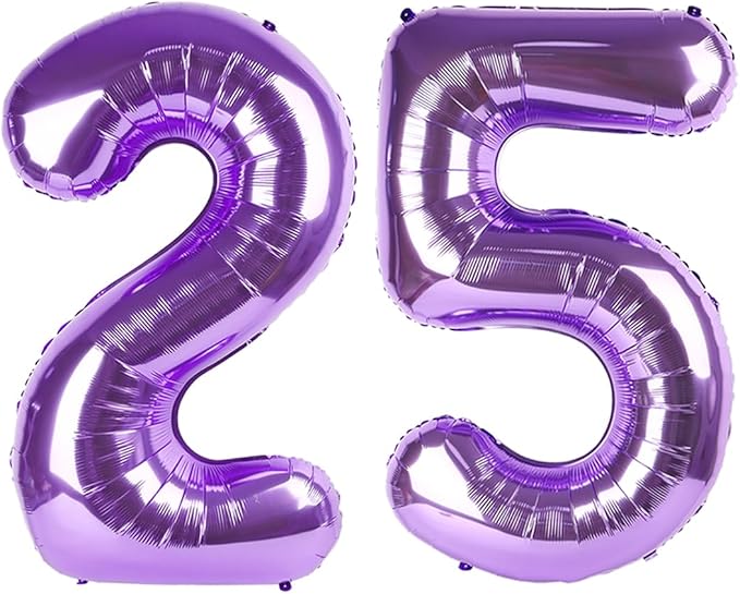 40 Inch Numbers 25 Balloon, Happy 25th Birthday Decorations for Women, Purple Foil Large Ballon for 2 5 25 52 Birthday Party Wedding Anniversary Supplies