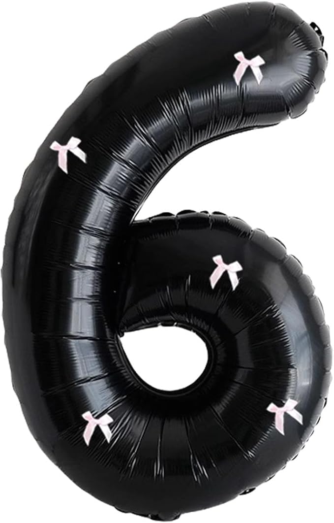 PLAP Birthday Number Balloon Bow Black Party Supplies 32 "Birthday Number Decoration (Number 6)