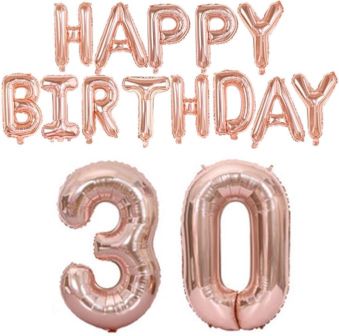 Happy Birthday Balloon Banner 40 inch 30 Balloon Number 16 Inch Happy Birthday Letters Balloons Rose Gold Foil Mylar Balloons for Women and Man 30th Birthday Decorations Party Supplies