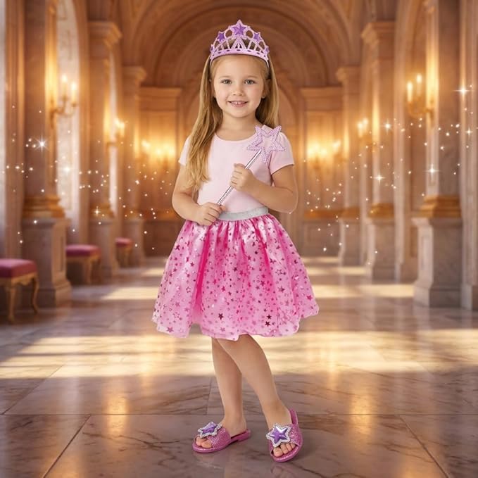 My Beauty Spot Princess Dress Up Set for Girls 4–6 with Storage Bucket — Dress Up Clothes with Tiara, Wand, Skirt & Shoes, Pretend Play Costume Toy