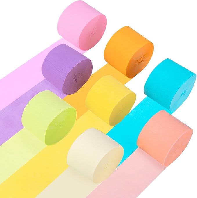 Crepe Paper Streamers, 8 Rolls Pastel Streamers Party Decorations, Party Streamer for Pastel Birthday Party Decorations, Wedding Bridal Baby Shower Decorations
