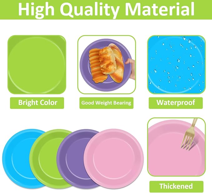 48PCS Monster Birthday Party Paper Plates for Monster Themed Party Supplies 7”Pink Purple Blue Green Cartoon Disposable Dessert Cake Plates for Kids Boys Girls Birthday Decorations